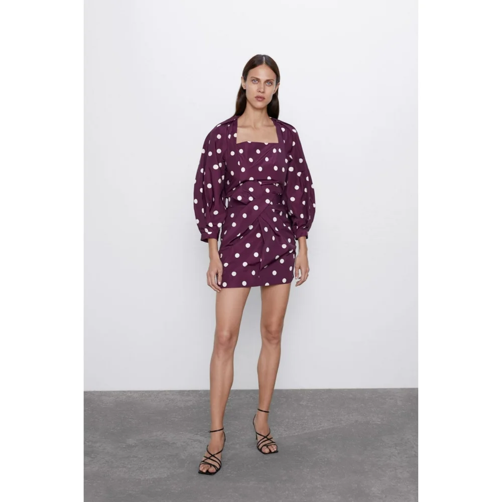 Zara puff sleeve polka dot taffeta blouse